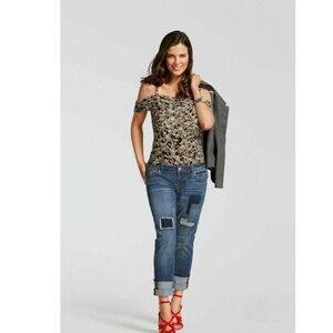 CABI #5360 Tiered Cold Shoulder Camo Leopard Print Blouse Top S